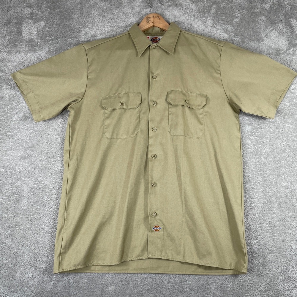 Dickies Work Shirt Mens Large Tan Short Sleeve Button Up Dual Pocket Skater